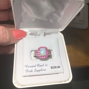 Gorgeous Opal w Pink Sapphire Silver w Gold Ring